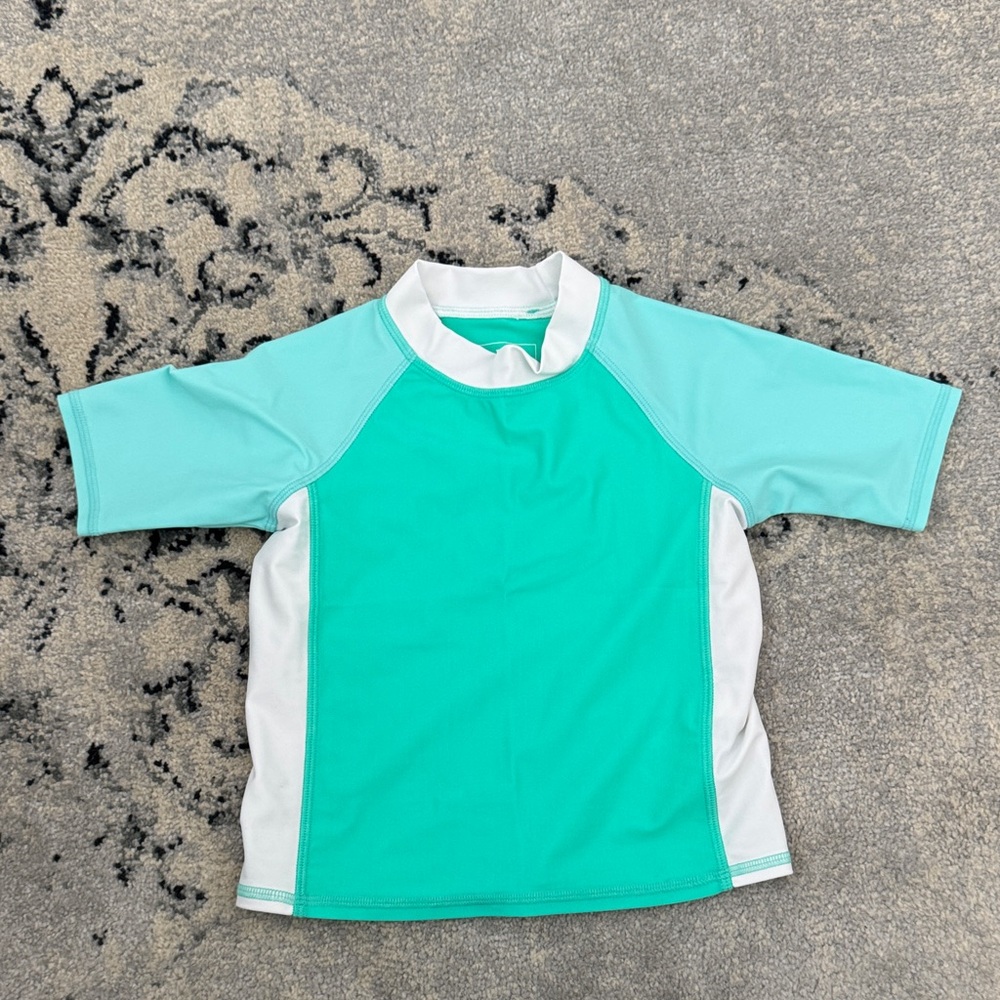 L.L. Bean Kids Swim Rashguard - Teal and White